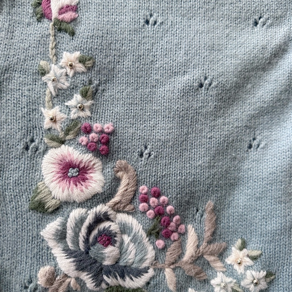 Vintage 1990s Koret Baby Blue Floral Embroidered Vest Cottagecore Size XL - Picture 10 of 10